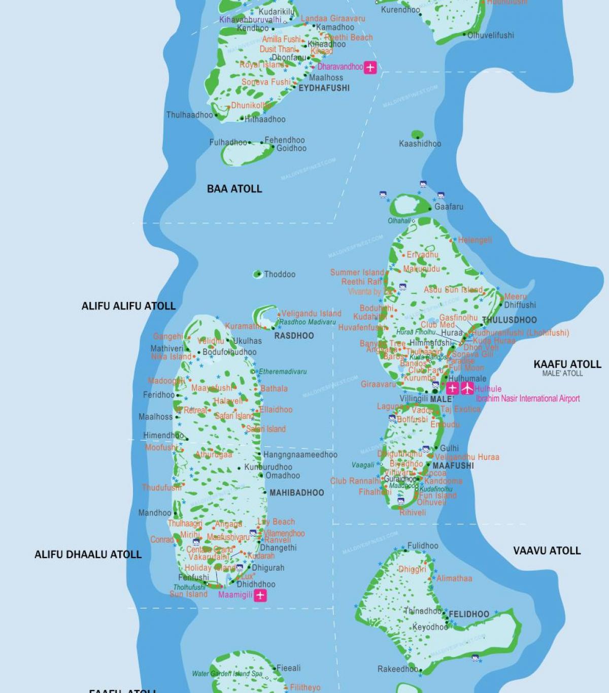 maldives eyju kort með staðsetningu