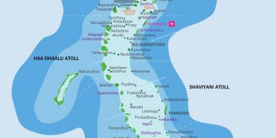 Maldives úrræði staðsetningu kort